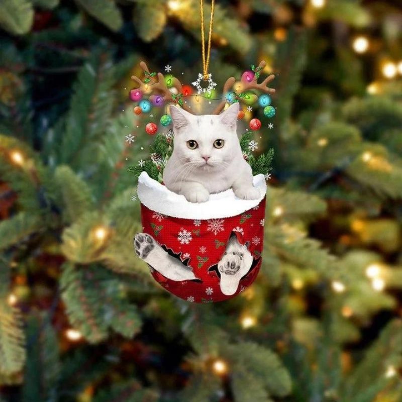 Cat In Snow Pocket Christmas Ornament SP187