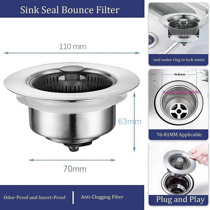 2024 New Upgraded Sink Bounce Core Drain Strainer