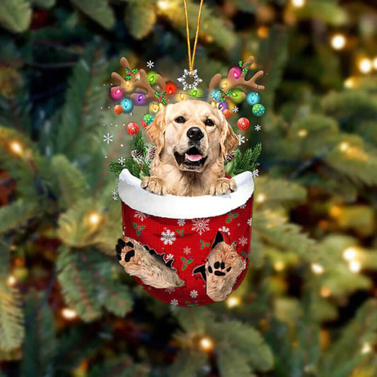 Golden Retriever In Snow Pocket Christmas Ornament SP008