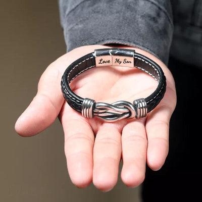 Mother and Son Forever Linked Together Braided Leather Bracelet