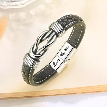 Mother and Son Forever Linked Together Braided Leather Bracelet