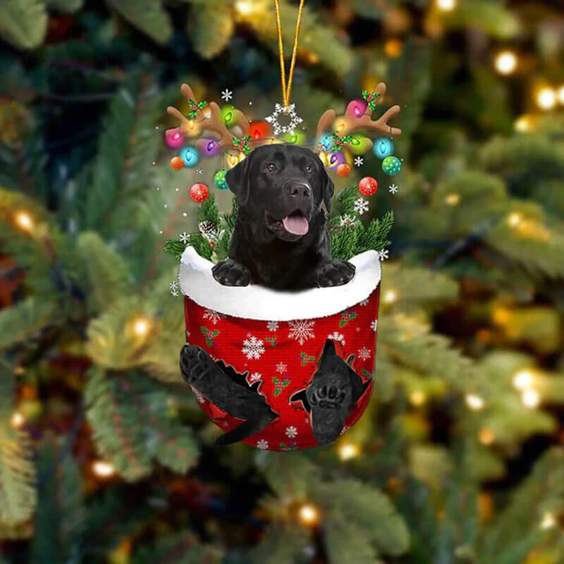 Black Labrador Retriever In Snow Pocket Christmas Ornament SP001