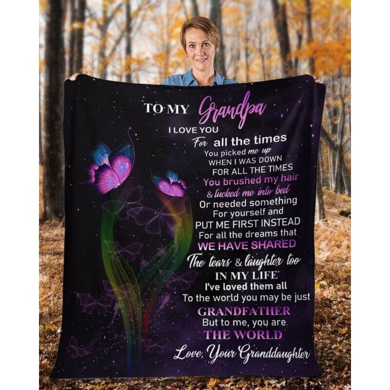 To My Grandpa - From Grandddaughter - Butterfly A319 - Premium Blanket
