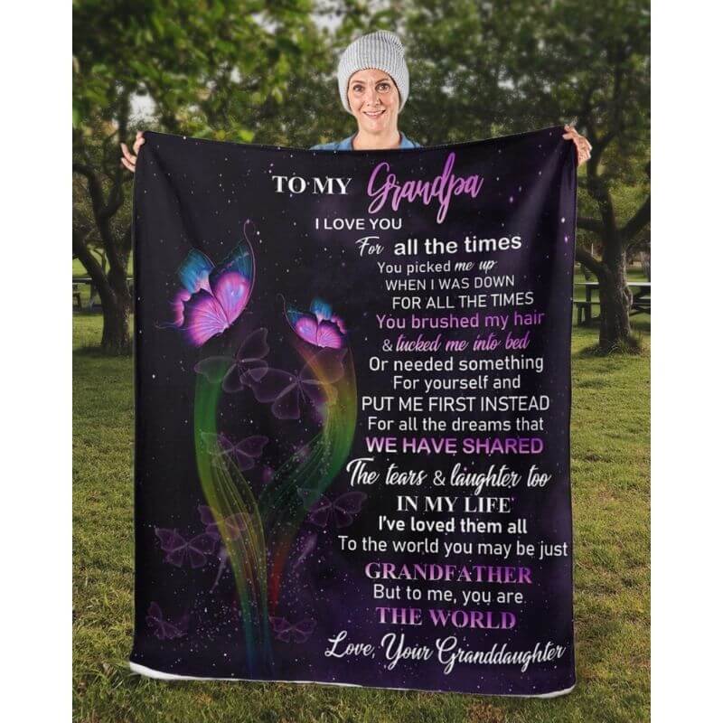 To My Grandpa - From Grandddaughter - Butterfly A319 - Premium Blanket