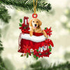 Golden Retriever In Gift Bag Christmas Ornament GB009