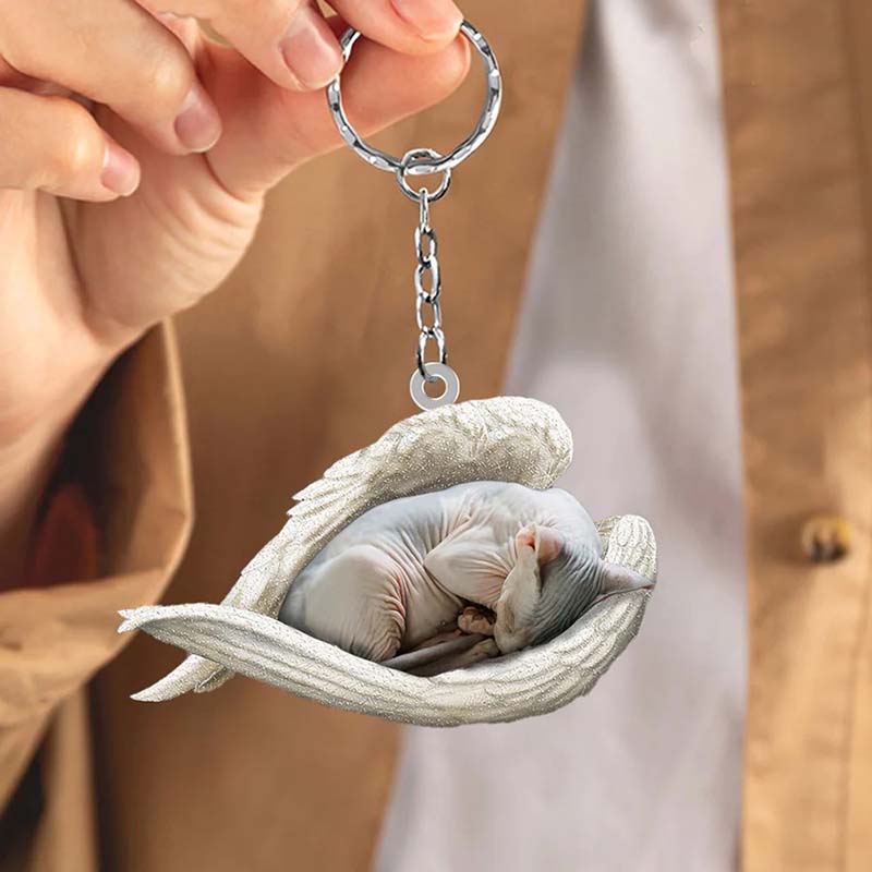 Sleeping Angel Acrylic Keychain Sphynx Cat SA189