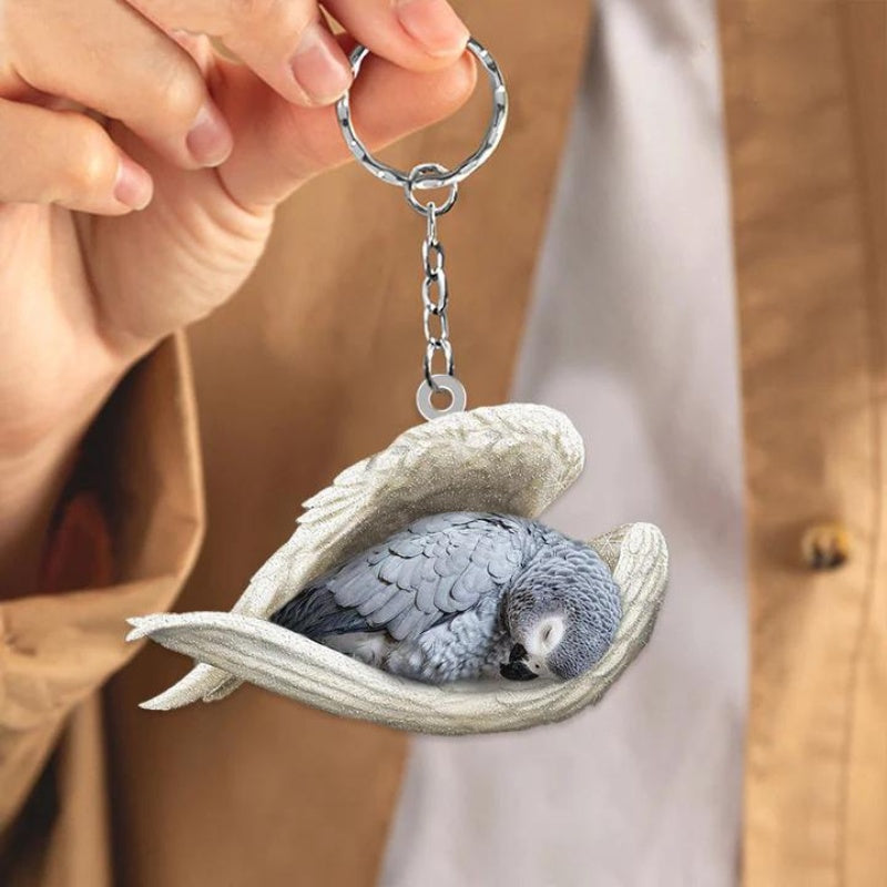 Sleeping Angel Acrylic Keychain African Grey Parrot SA197