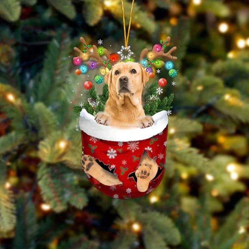 Yellow Labrador Retriever In Snow Pocket Christmas Ornament SP004