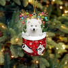 Samoyed In Snow Pocket Christmas Ornament SP099