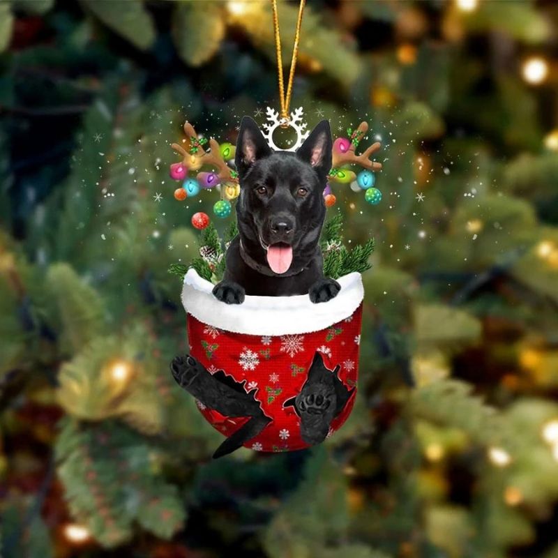 Karelian Bear Dog In Snow Pocket Christmas Ornament SP129