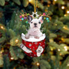 White French BullDog In Snow Pocket Christmas Ornament SP143