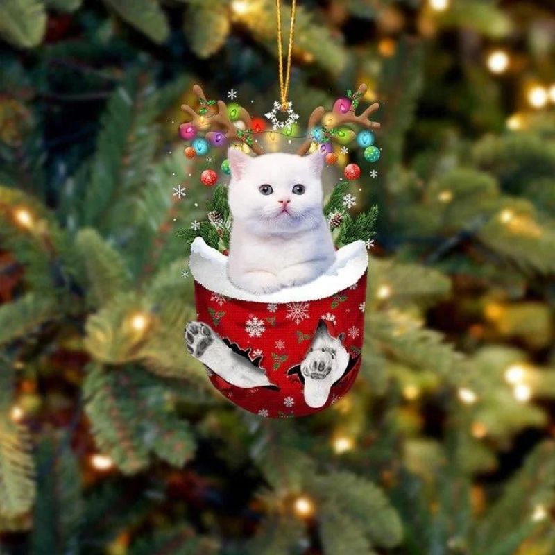 Cat In Snow Pocket Christmas Ornament SP182