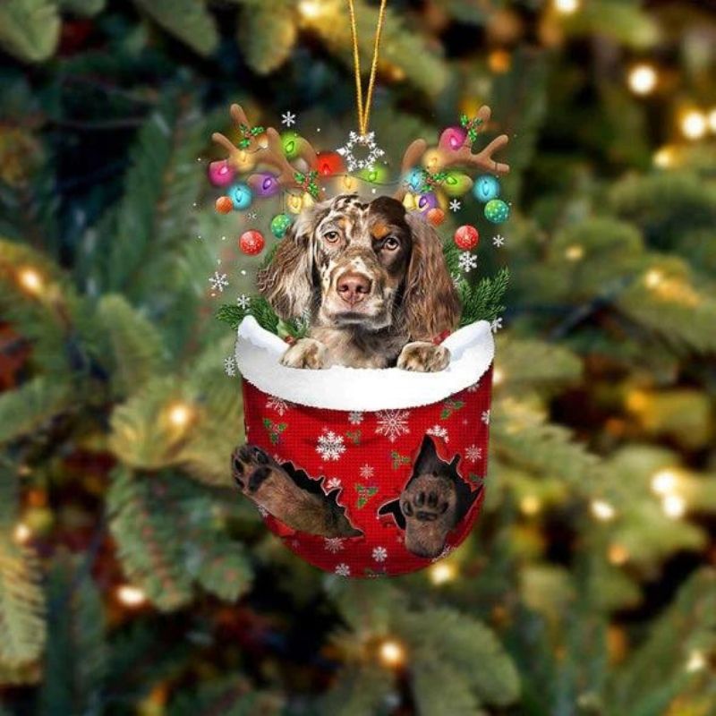 English Setter In Snow Pocket Christmas Ornament SP244