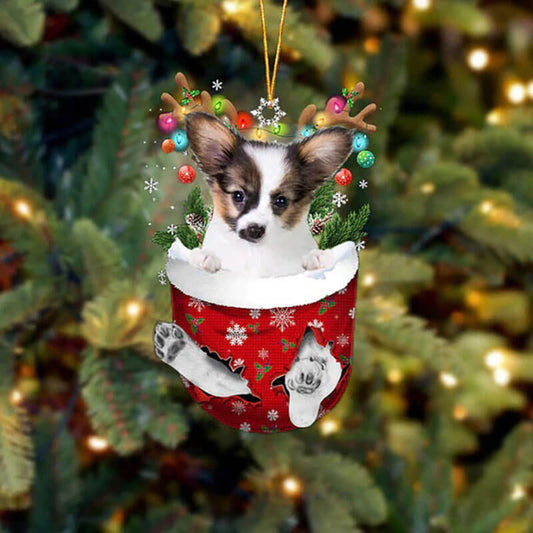 Papillon In Snow Pocket Christmas Ornament SP262