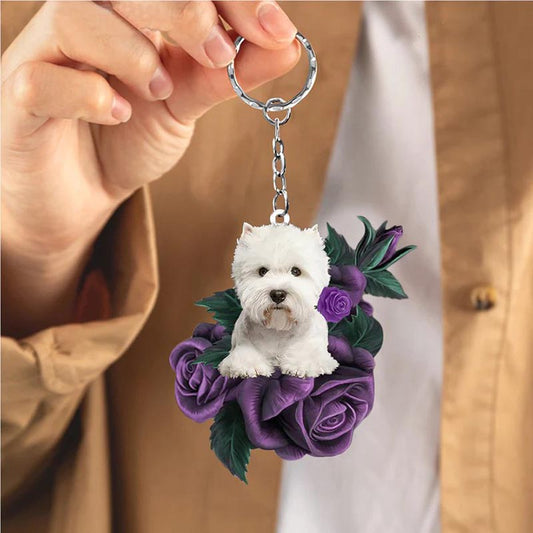 West Highland Dog In Purple Rose Acrylic Keychain PR015