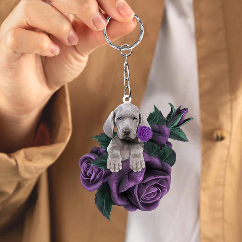 Weimaraner In Purple Rose Acrylic Keychain PR035