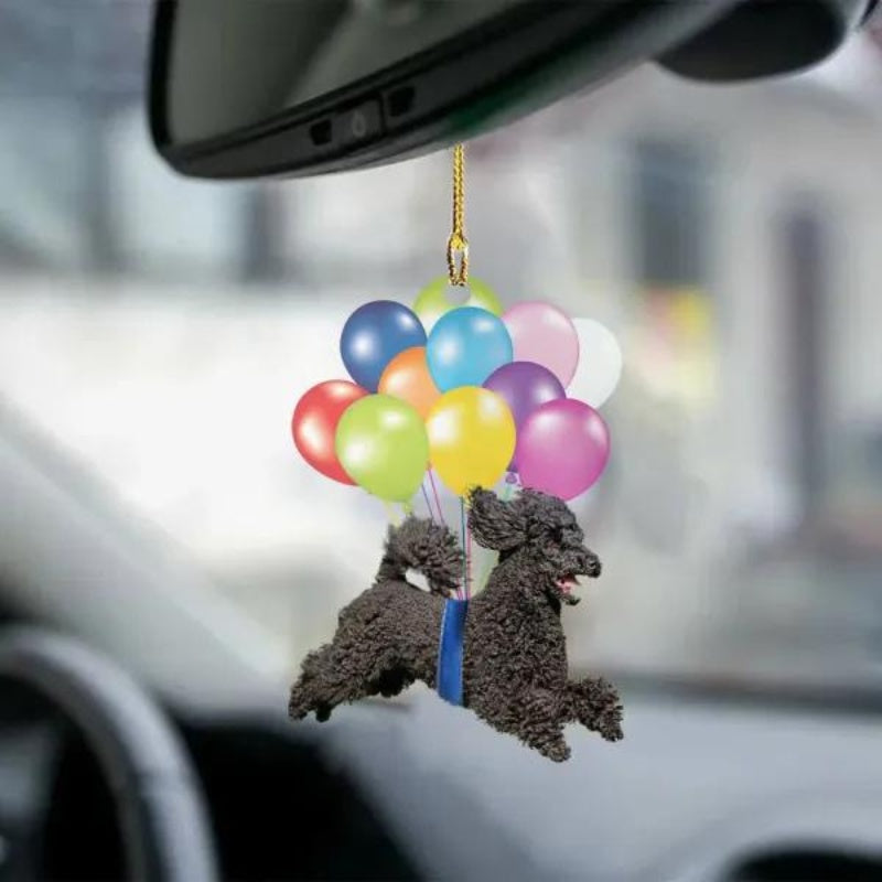 Black Poodle Fly With Bubbles Car Hanging Ornament BC026