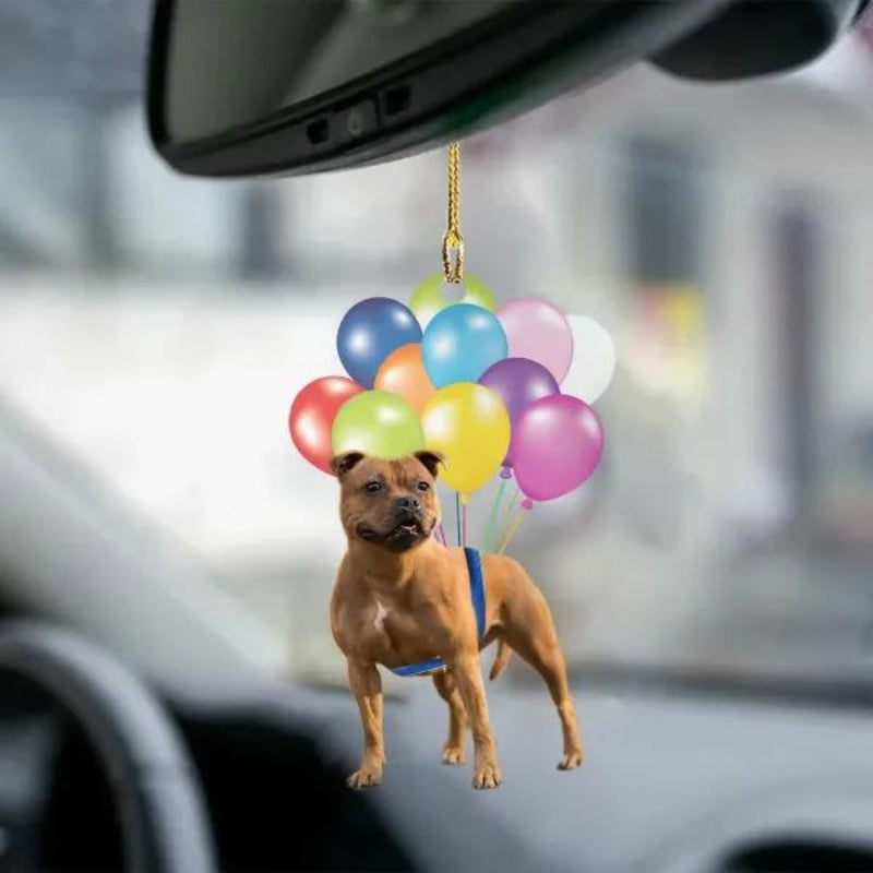 Staffordshire Bull Terrier Fly With Bubbles Car Hanging Ornament BC050