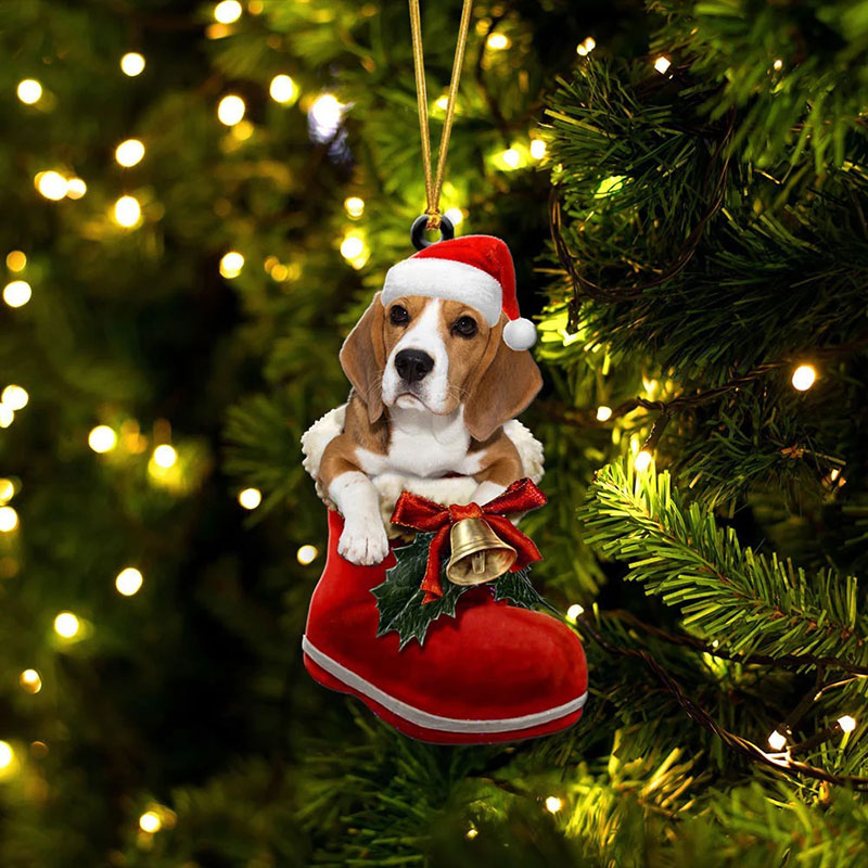 Beagle In Santa Boot Christmas Hanging Ornament SB007