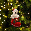 Labrador Retriever White In Santa Boot Christmas Hanging Ornament SB009