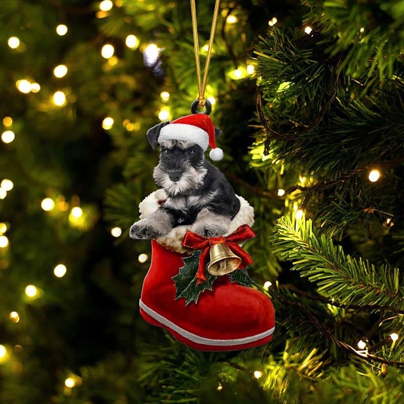 Miniature Schnauzer In Santa Boot Christmas Hanging Ornament SB019