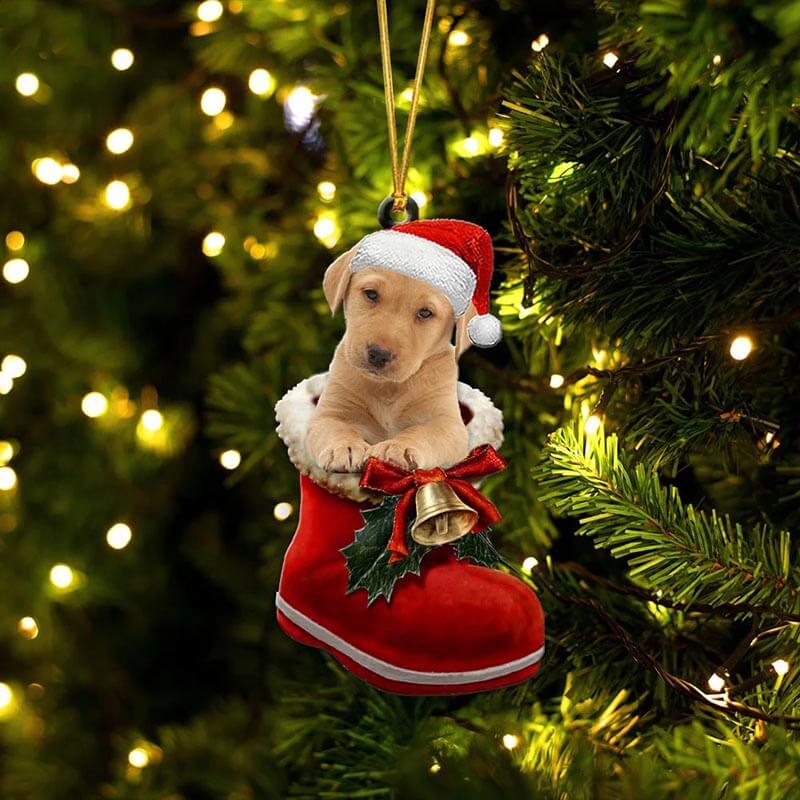 Yellow Labrador In Santa Boot Christmas Hanging Ornament SB023