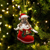 Boxer Brindle In Santa Boot Christmas Hanging Ornament SB039