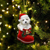 White Cavachon In Santa Boot Christmas Hanging Ornament SB044