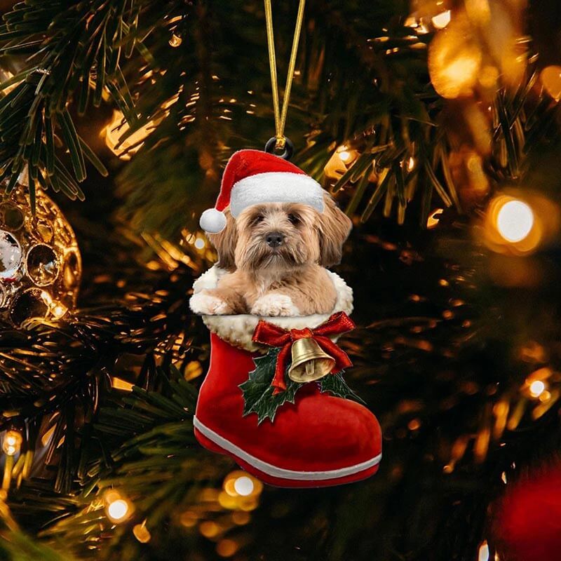 Lhasa Apso In Santa Boot Christmas Hanging Ornament SB045