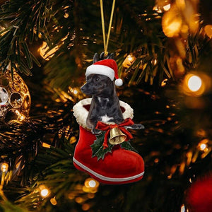 Black Chihuahua In Santa Boot Christmas Hanging Ornament SB058