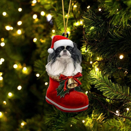 Japanese Chin In Santa Boot Christmas Hanging Ornament SB103