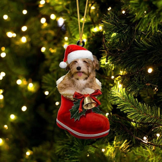 Havanese In Santa Boot Christmas Hanging Ornament SB104