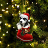 Siberian Husky Black White In Santa Boot Christmas Hanging Ornament SB135