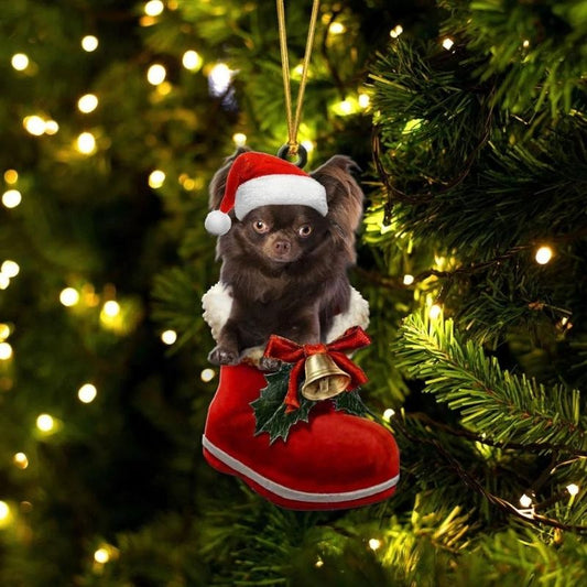 Chihuahua Chocolate In Santa Boot Christmas Hanging Ornament SB141