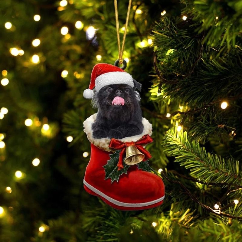 Affenpinscher In Santa Boot Christmas Hanging Ornament SB158