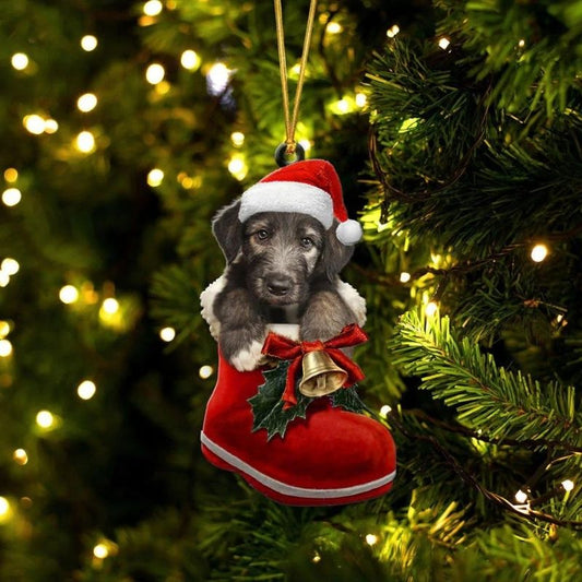 Irish Wolfhound In Santa Boot Christmas Hanging Ornament SB168