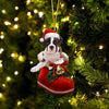Boxer White In Santa Boot Christmas Hanging Ornament SB193