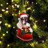 Smooth Fox Terrier In Santa Boot Christmas Hanging Ornament SB210