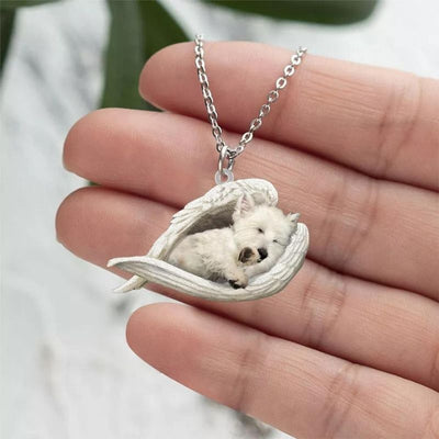 West Highland White Terrier Sleeping Angel Stainless Steel Necklace SN002