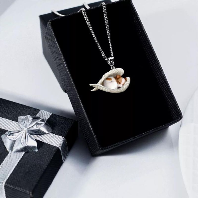 Jack Russell Terrier Sleeping Angel Stainless Steel Necklace SN003