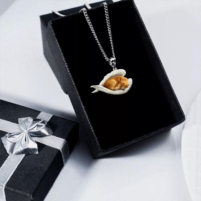 Golden Retriever Sleeping Angel Stainless Steel Necklace SN019