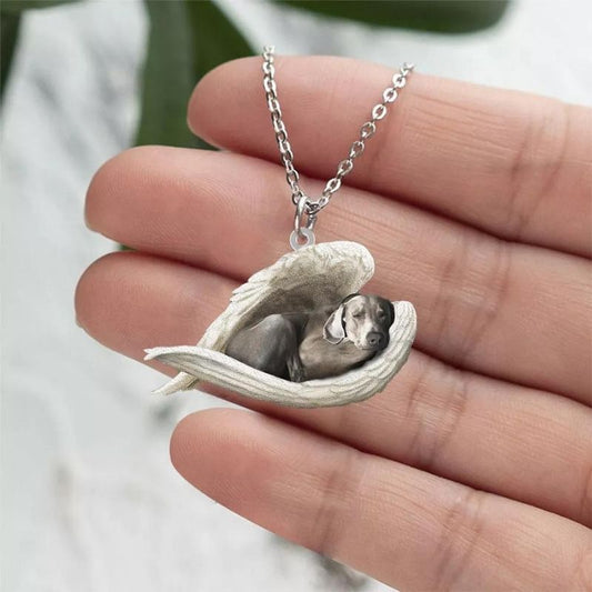 Weimaraner Sleeping Angel Stainless Steel Necklace SN081