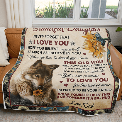 To My Daughter - From Dad - Wolf Flower A300 - Premium Blanket