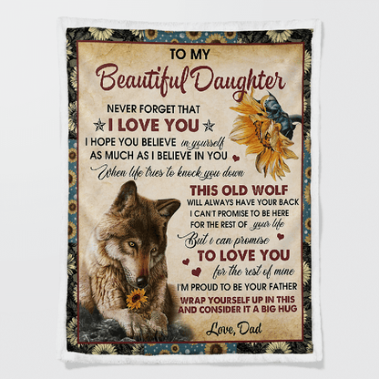 To My Daughter - From Dad - Wolf Flower A300 - Premium Blanket