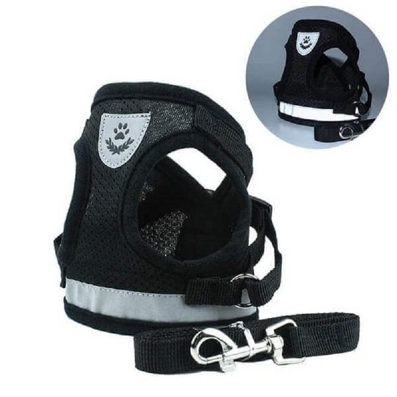 REFLECTIVE SAFETY HARNESS AND LEASH SET (FOR XXXS TO M DOGS)